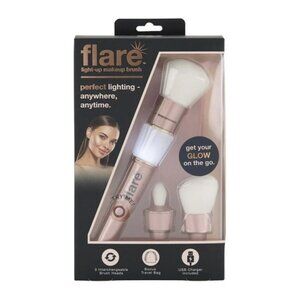 Flare Light Up Makeup Brush Rechargeable Heads Rose Gold Travel Bag USB Charger